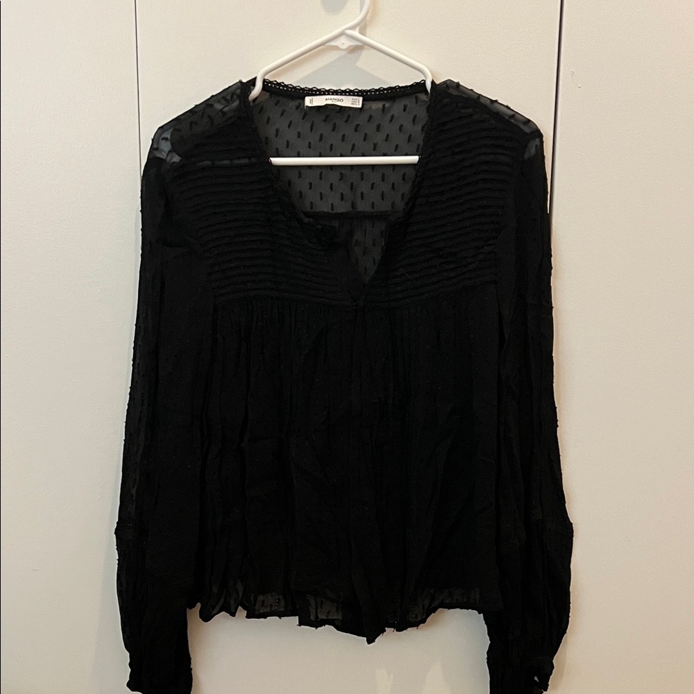 Mango Black Sheer Blouse